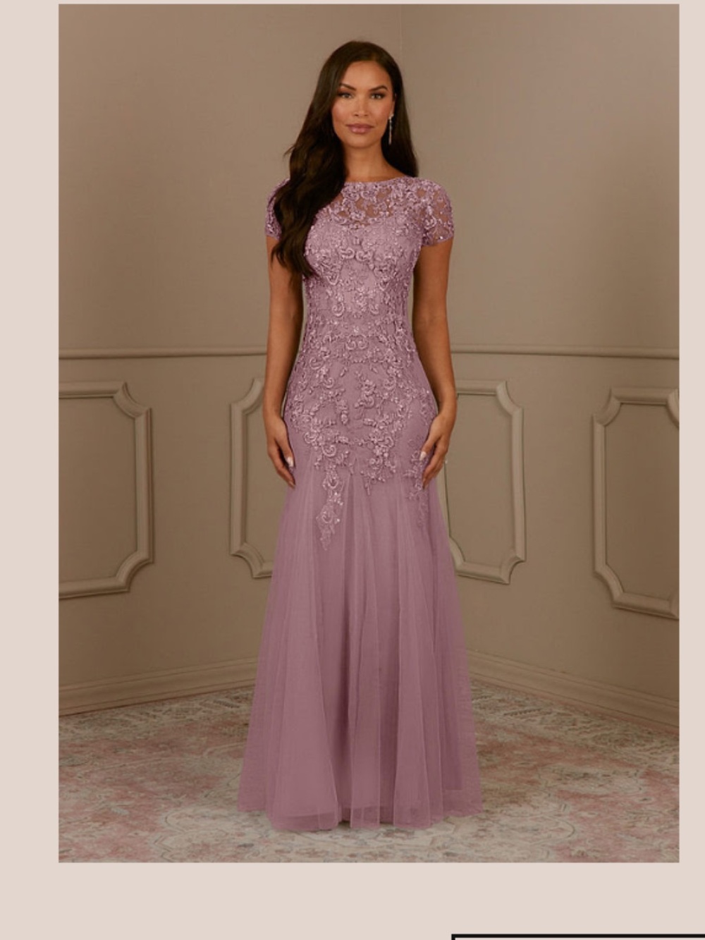 Azazie Lilac Lace Appliqué Long-Sleeve Tulle Gown